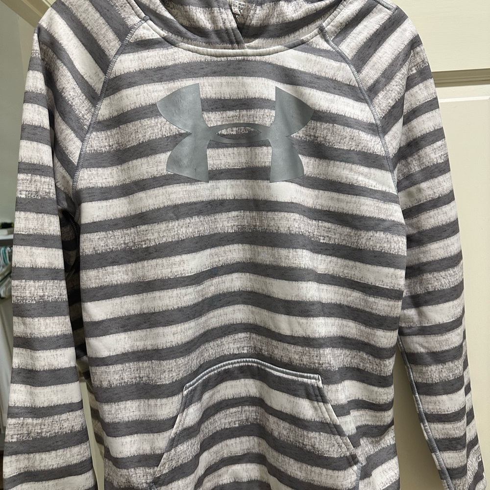 Under Armour Youth Girls Gray Striped Cold Gear Hoodie